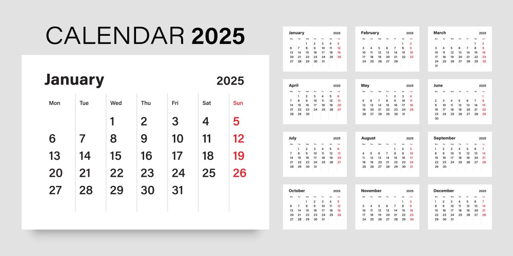 Calendar 2025 year icon in flat style planner Vector Image
