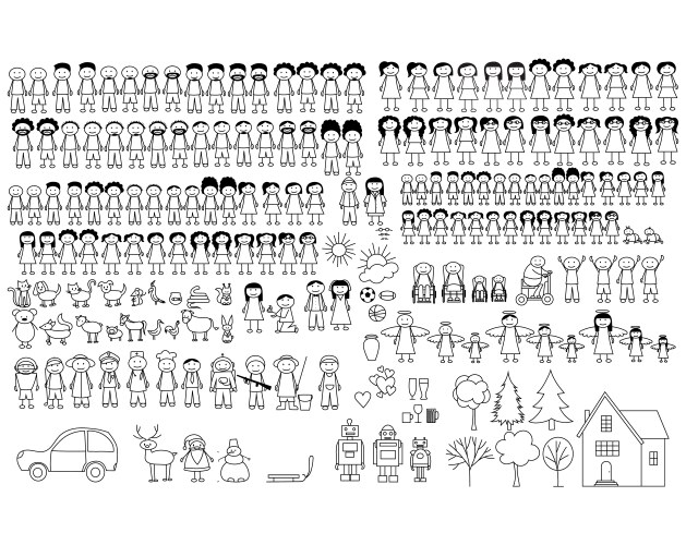 Happy Family Stick Figures Doodle Vector Image