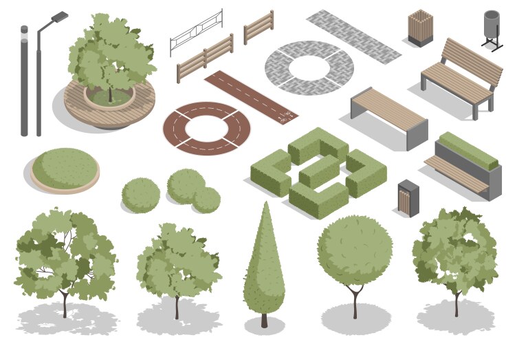 modern park isometric elements constructor mega vector