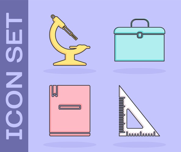 Set triangular ruler microscope notebook vector image