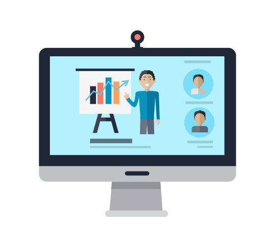 Computer display with man and presentation screen vector image