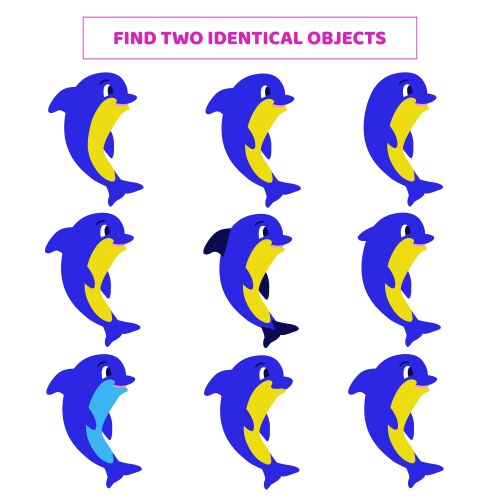 Find two identical objects matching game for kids vector image