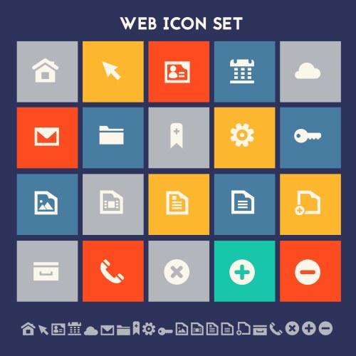 Web icon set multicolored square flat buttons vector image