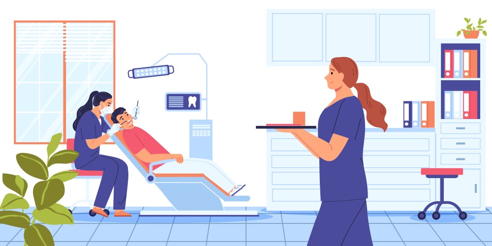 Dentist patient operation composition vector image