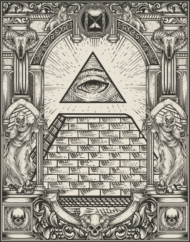 Illuminati pyramid with engraving style Vector Image