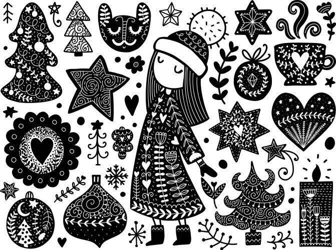 Scandinavian Christmas Doodles Vector Image