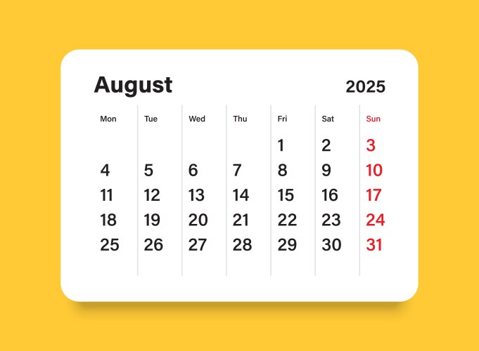 Calendar august 2025 icon in flat style planner Vector Image