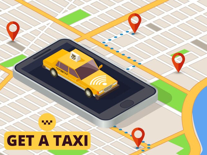 isometric mobile taxi online service vector image