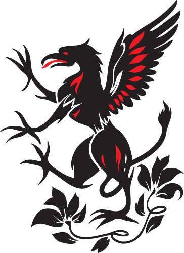 Standing black griffin with flower Vector Image