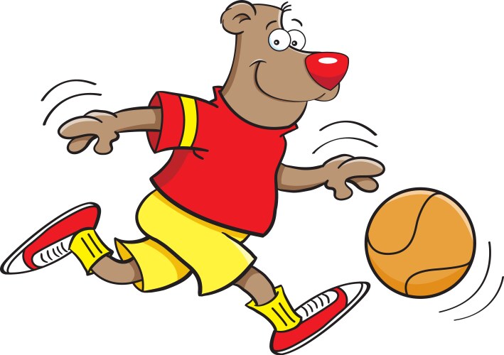 Cartoon Bear Dribbling Basketball Vector Image