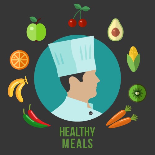 healthy food cooking flat icons vector image