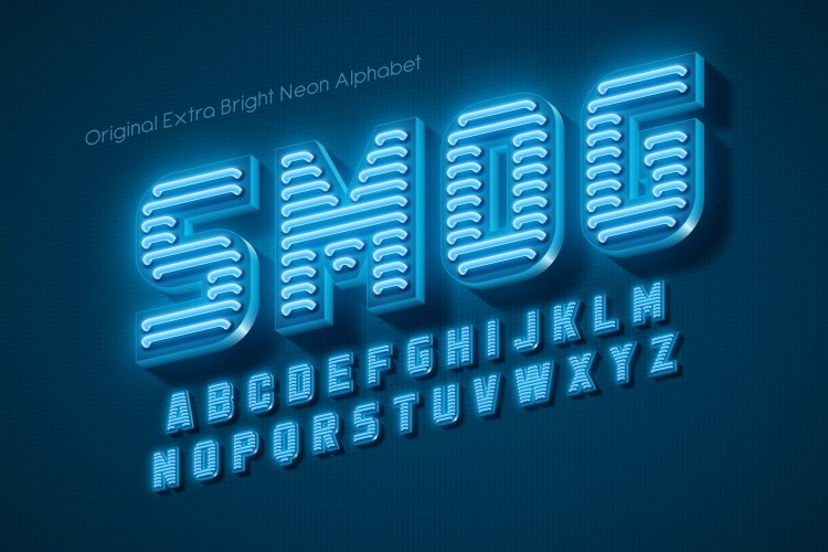 neon light 3d alphabet retro-futuristic origainal vector image