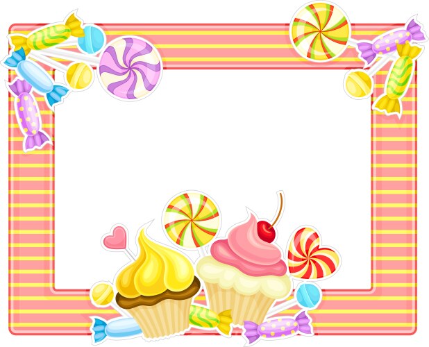 Photo frame with candy and sweet collage border Vector Image