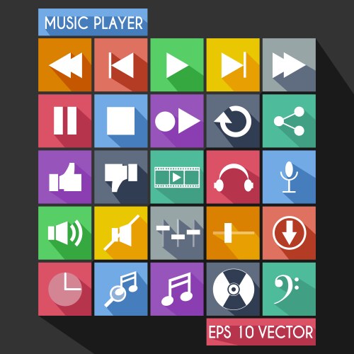 music player flat icon long shadow vector