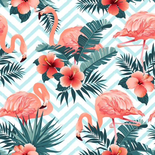 Tropical Flamingo Floral Pattern Vector Image