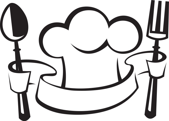 Chef hat with fork and spoon Royalty Free Vector Image