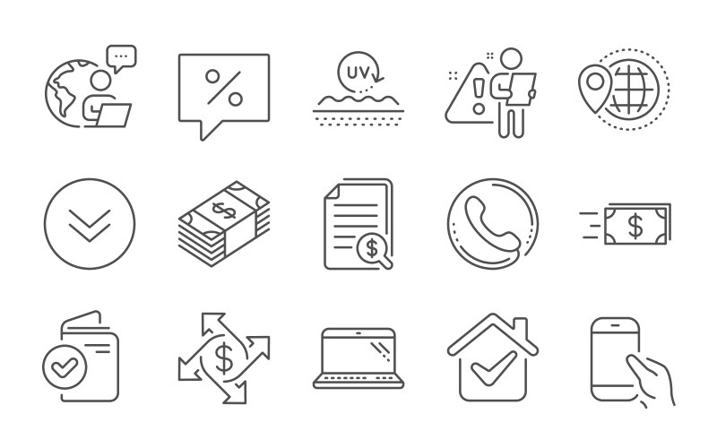 Money transfer laptop and discount message icons vector image