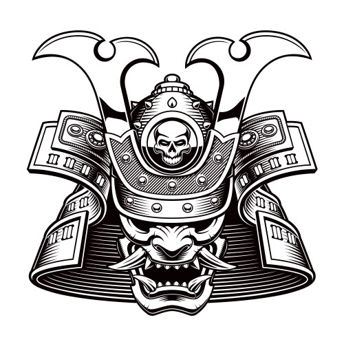 Samurai Mask - Black and White Vector Image
