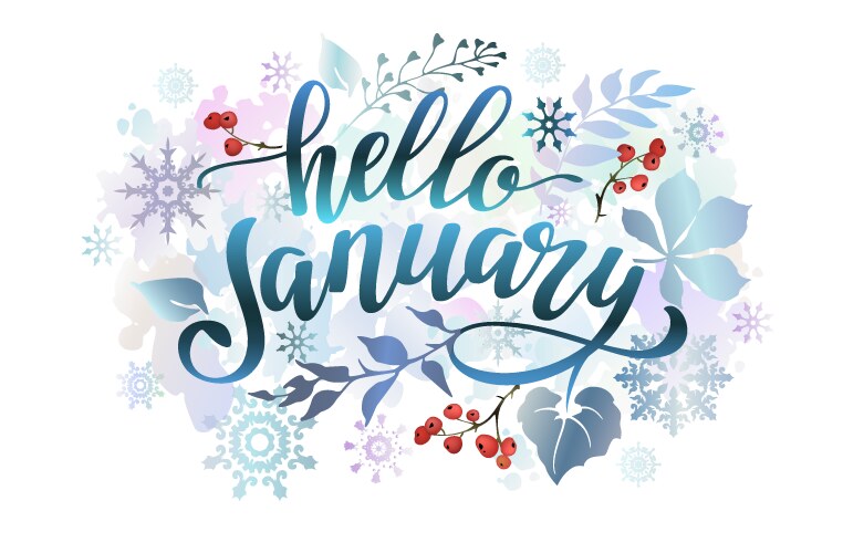 hello january banner with colorful leaves vector