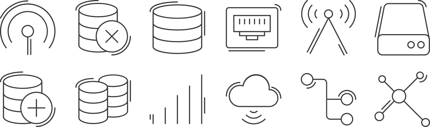 12 set linear network and database icons thin vector image