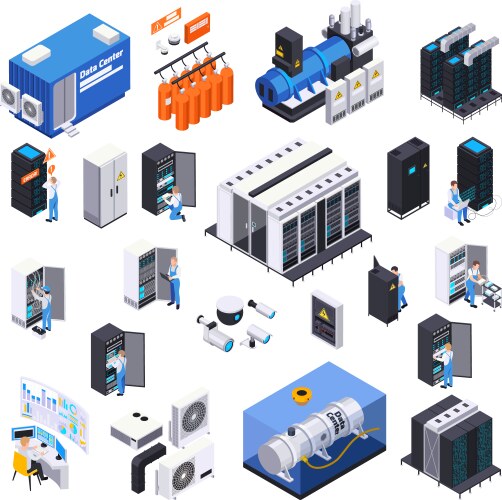 Data center icon set vector image