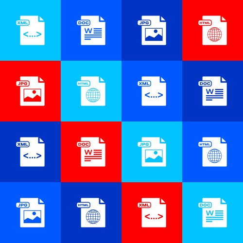 Set xml file document doc jpg and html icon vector image