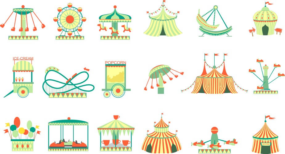 Amusement park entertainment icons elements Vector Image