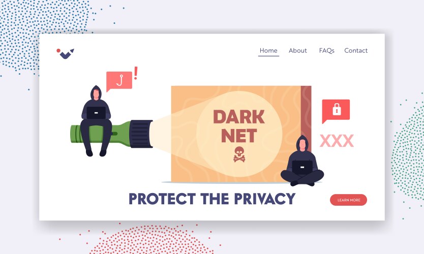 Protect privacy in dark net landing page template vector image