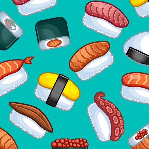 Cute sushi sashimi background seamless pattern Vector Image