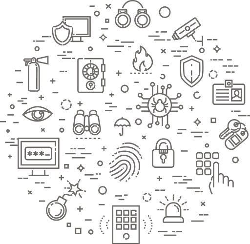 Outline web icon set - security and technology vector image