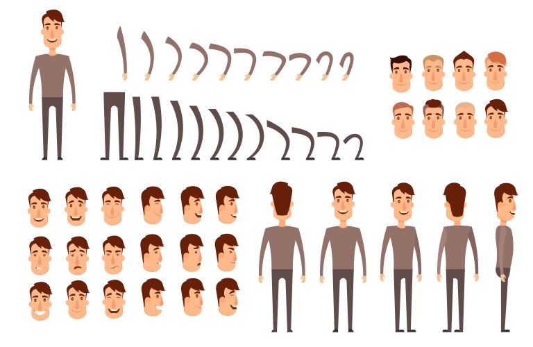 Man character creation set icons with different vector image