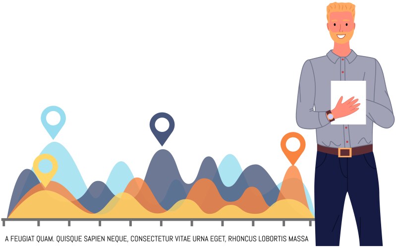 Man analyses digital report with data statistical vector image