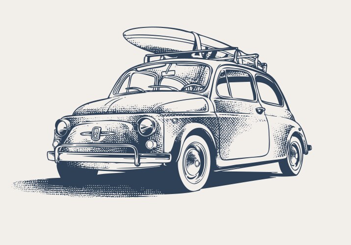 Hand drawn a vintage car with surfboard on top Vector Image