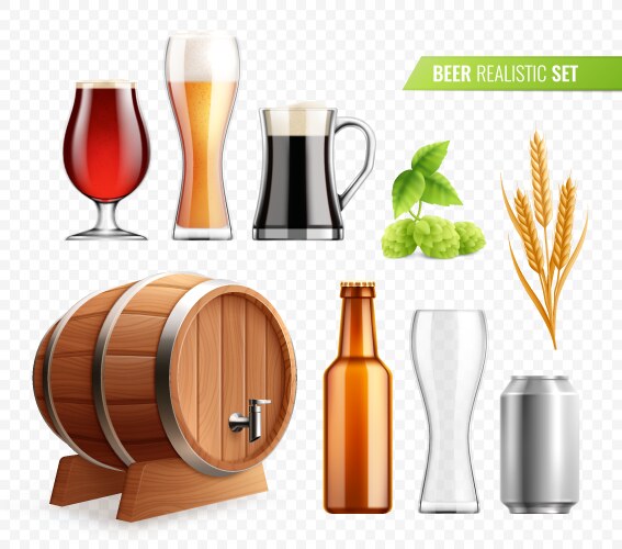 realistic beer transparent set vector image