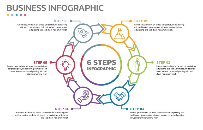 Visual data presentation cycle diagram with 6 vector image