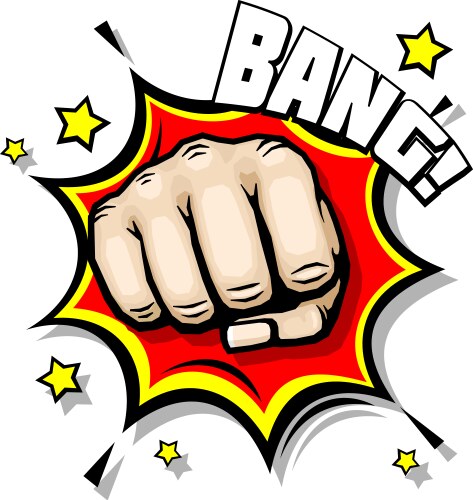 Bang comic cloud with powerful fist punch vector image