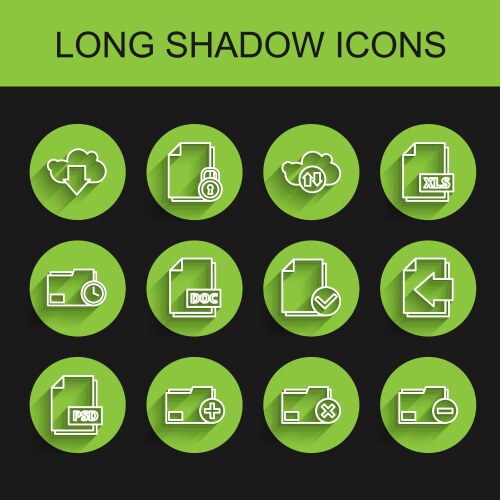 Set line psd file document add new folder cloud vector image