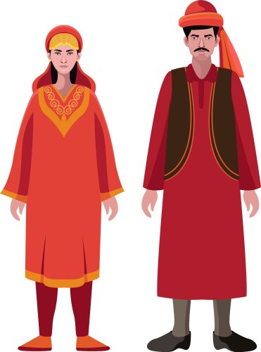 kashmir man and woman couple in traditional dress vector