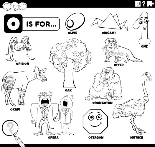 Letter O Words Coloring Page for Kids Vector Image