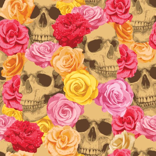 Skull & Roses Seamless Pattern Vector Image
