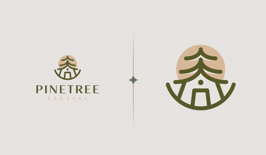 Pine tree simple line logo template universal – Royalty-Free Vector ...