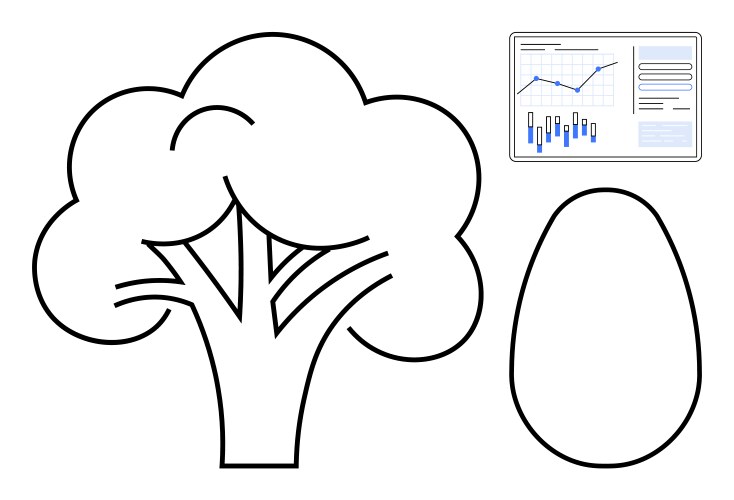 Simplistic tree and egg shapes with data chart vector image