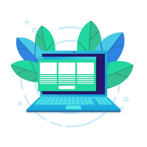 Laptop with open browser and floating windows vector image