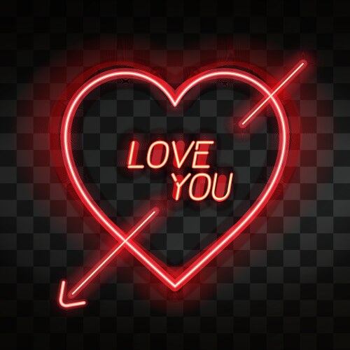 Love you bright neon heart sign with cupid Vector Image