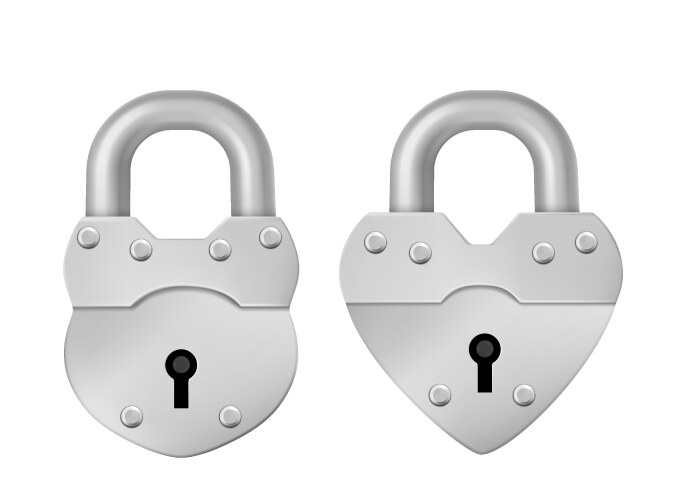 Metal closed padlock in heart shape vector image