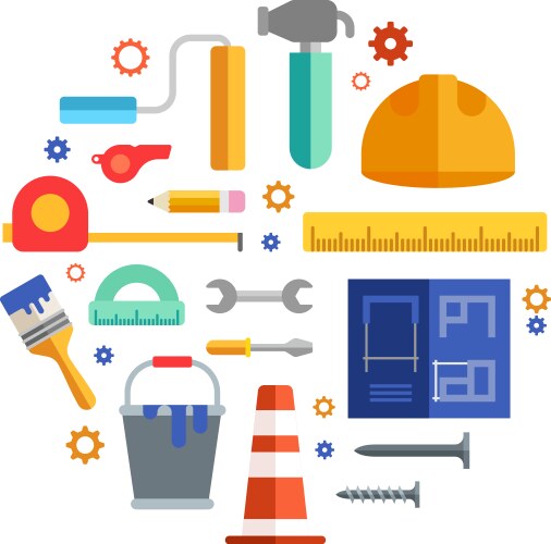 Building tools and objects in the shape of circle vector image