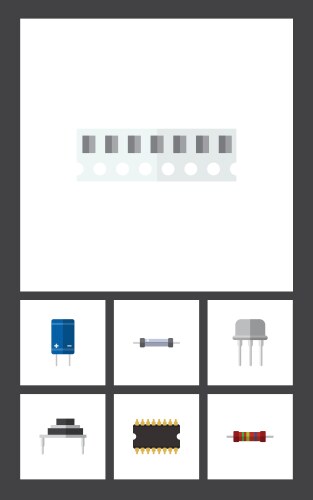 Flat icon electronics set of microprocessor vector image