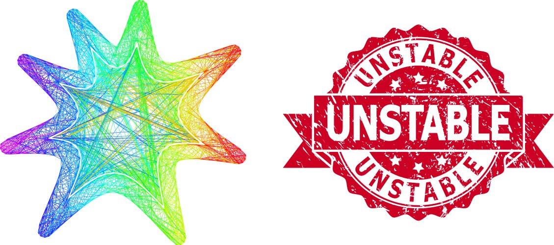Grunge unstable seal and rainbow net exploding vector image