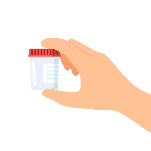 hand holding empty urine plastic container vector