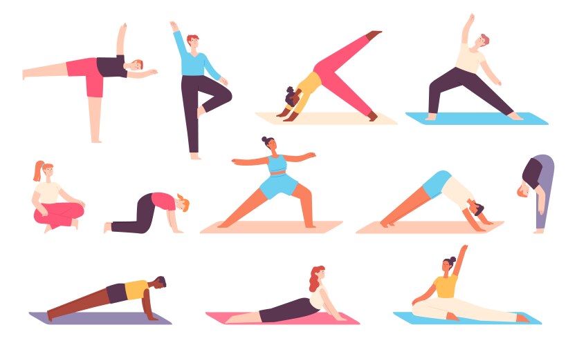 Yoga people men and women do stretch exercises Vector Image